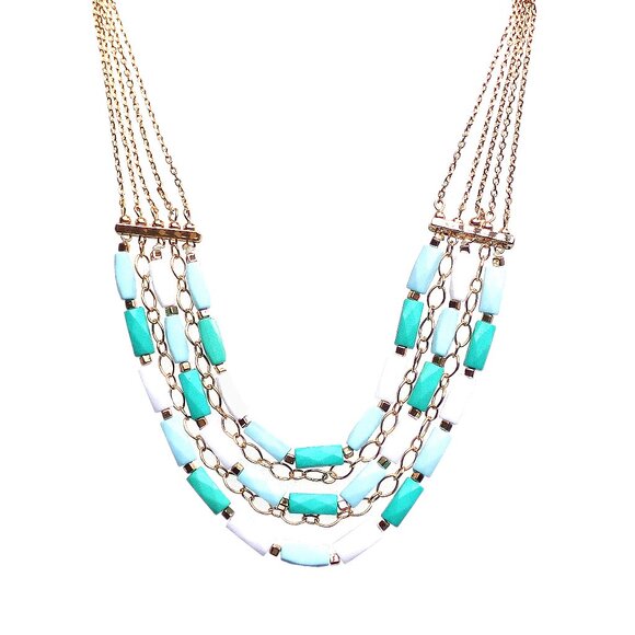 Multi row beaded necklace and earring set with layers of rectangle shap beads - Picture 9 of 9